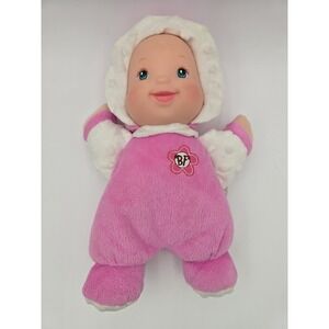Goldberger Baby's First Doll Pink White Soft 12" Plush Vinyl Face Flower Rattle